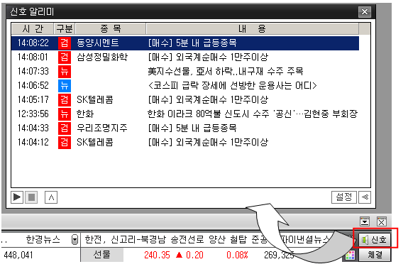 뉴스/매매신호 팝업 통지