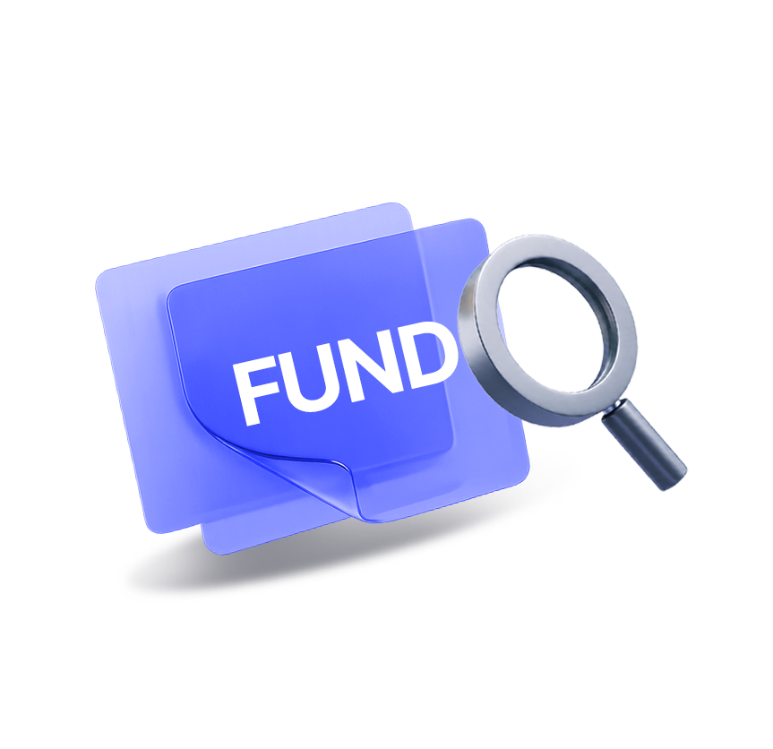 Fund 증서를 돋보기로 보는 모양 배너