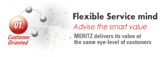 01. Customer Oriented : Flexible Service mind Advise the smart value MERITZ delivers its value at the same eye-level of customers